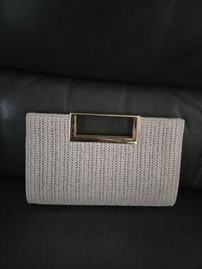 Neutral Woven Clutch with Gold Handle, New , No Tags.